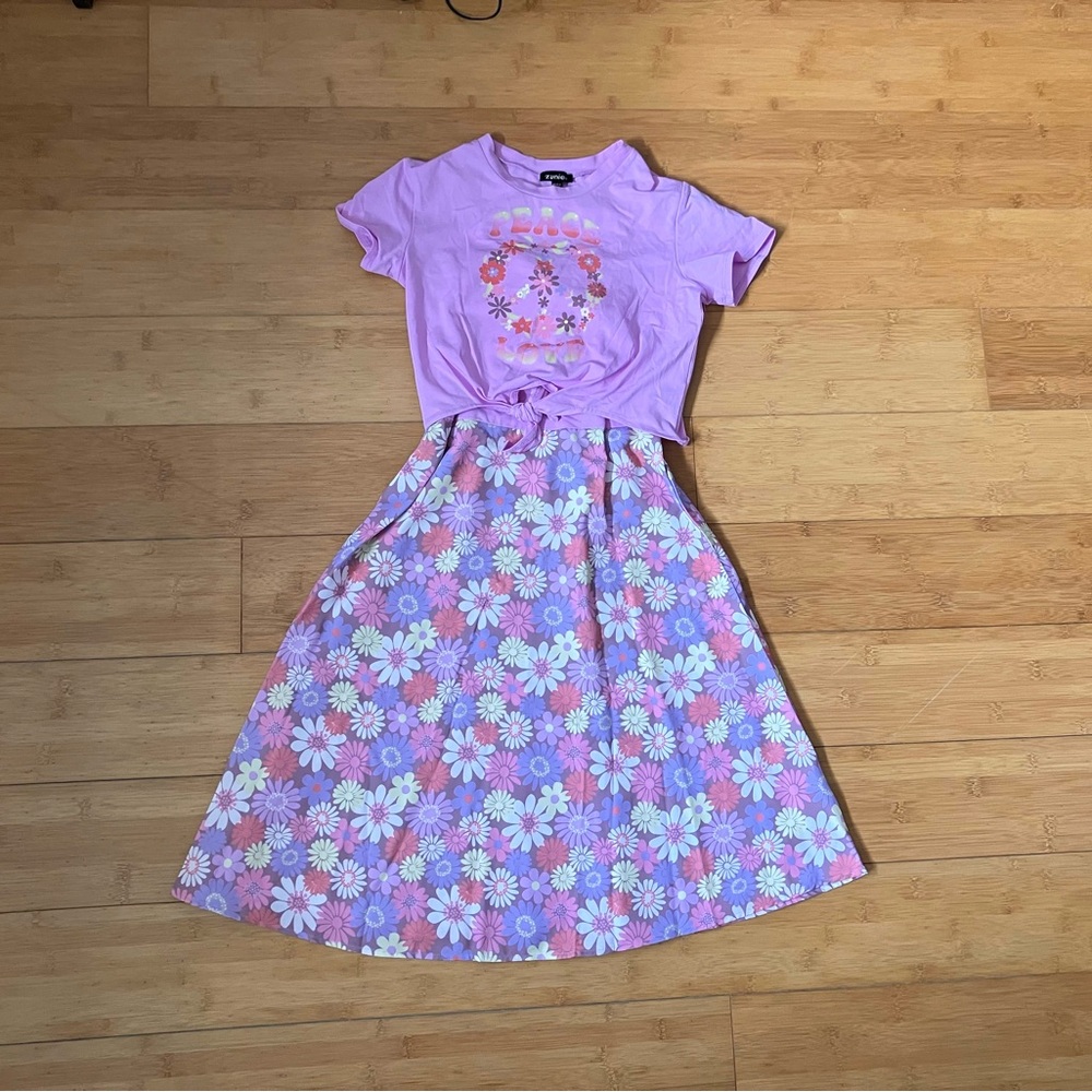 NWT Girls Size 8 Zunie Lavender Floral Two-Piece Dress Set